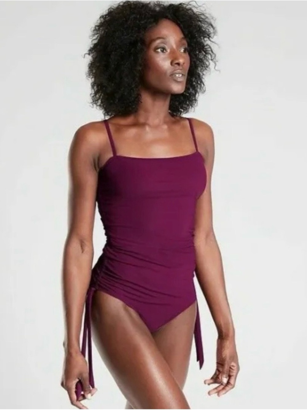 Athleta Plum Shirred One Piece Swimsuit Sz XS